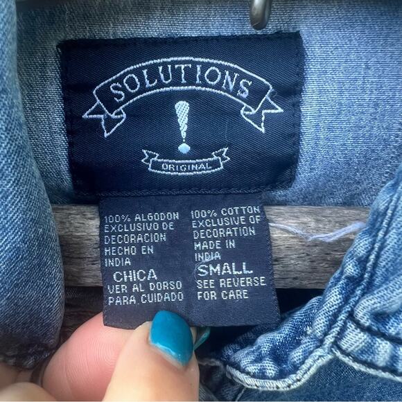 Vintage 90s fall harvest Halloween long sleeve denim chambray button up shirt - Picture 7 of 8